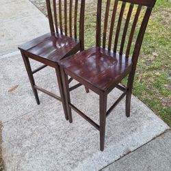 Pair of Brown Solid Wood Bar Stools 