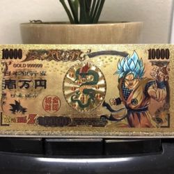 24k Gold Plated Super Saiyan Goku Blue (Dragon Ball Z) Banknote