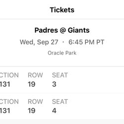 2 TICKETS TO SF GIANTS GAME ON WED 9/27