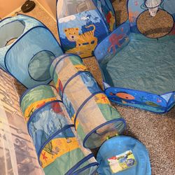 5p Tent Tunnel And Ball Pit With Basketball Hoop