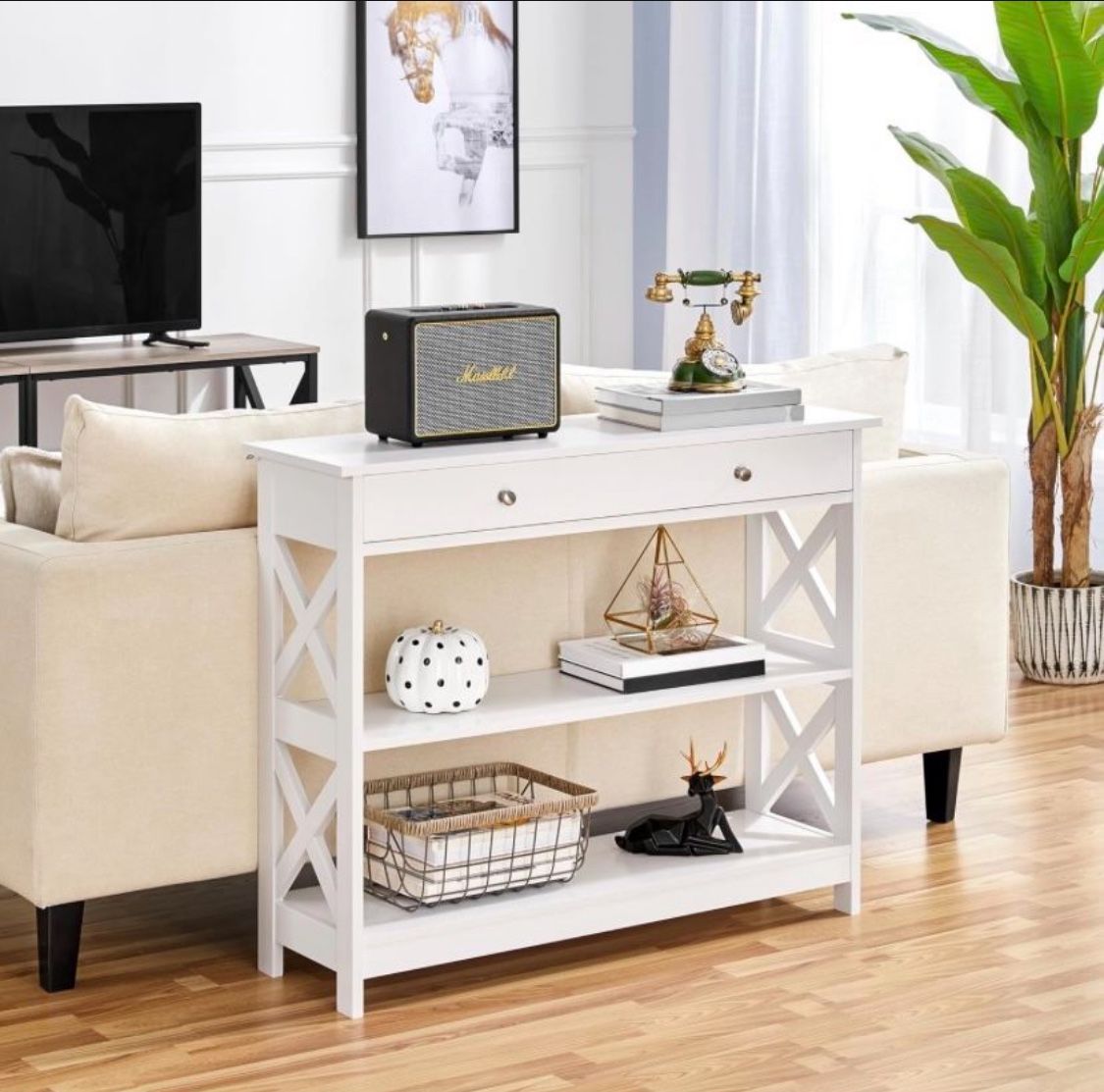 White Console table with drawer 610907