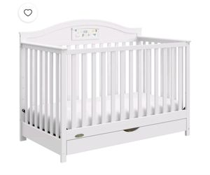 Graco Story Customizable 5-in-1 Convertible Crib with Drawer and Premium Crib & Toddler Mattress Bundle, White