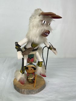Handmade Wolf Kachina Doll Southwestern Native American Style Decor 11"
