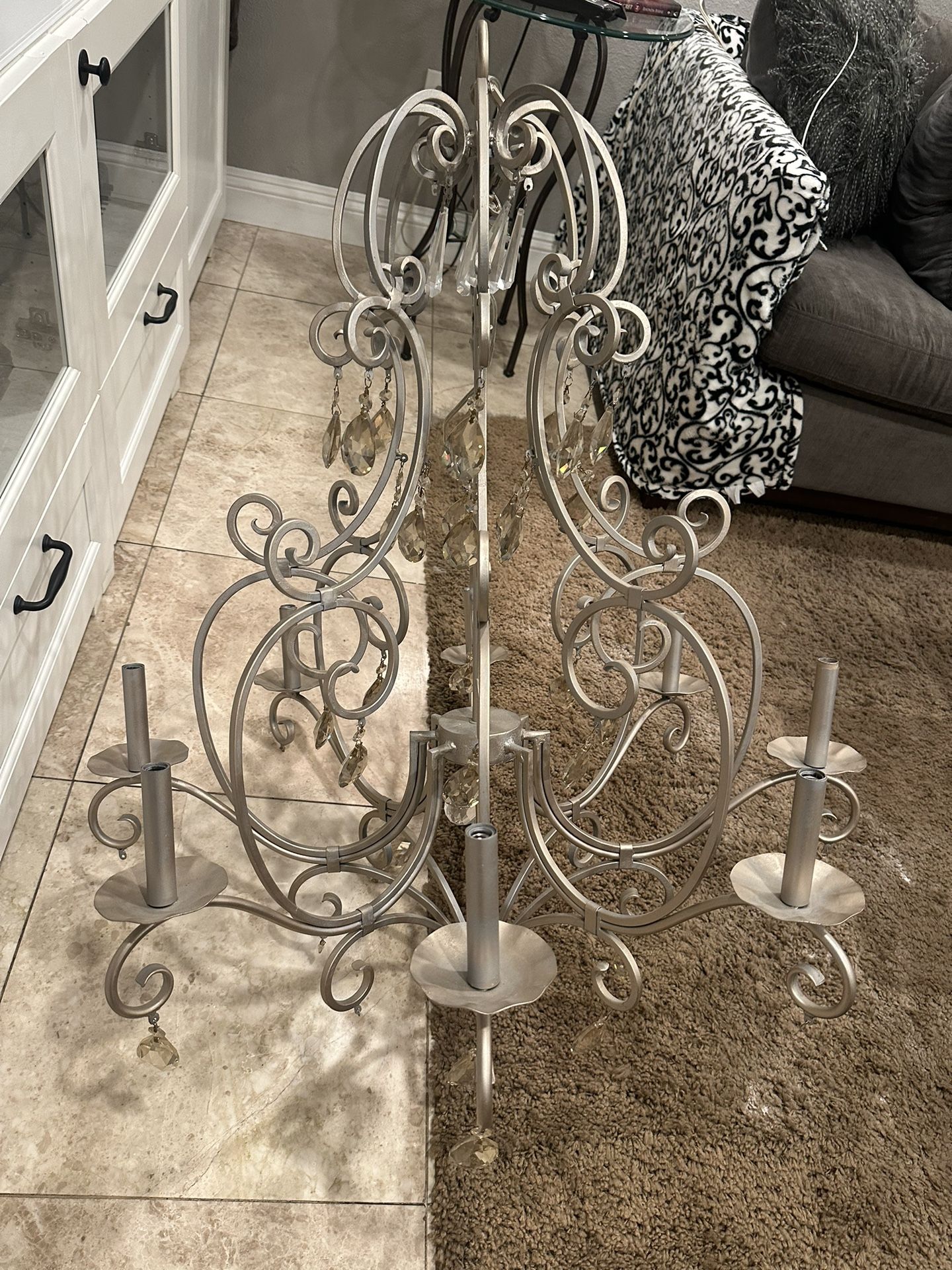Beautiful Large Silver 8 Light Crystal Chandelier 