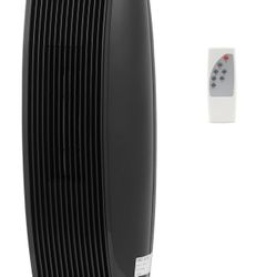 Amazon Basics Oscillating Tower Heater, With Digital Display, Remote Control, Timer, Over-Heat and Tip-Over Protection, Room Temperature Sensor, 2 Hea