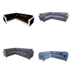 NEW 7X9FT Sectional COUCHES, DOMINO BLACK COMBO,CHARCOAL, BLACK MICROFIBER AND CAMEL LEATHER  SOFA / More Color FABRIC Available. 