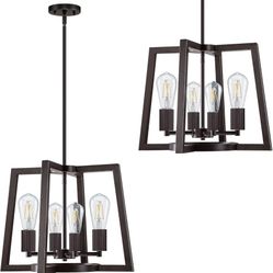 Set Of 2 Metal Lantern Cage Farmhouse Light Fixture 