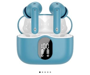 Wireless Bluetooth 5.4 Earbuds with LED Display – Noise Cancelling, Waterproof, 36H Playtime – Ice Blue