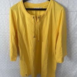 Denim And Co.  Yellow 3/4 Sleeve Stretch Tunic Top XL 