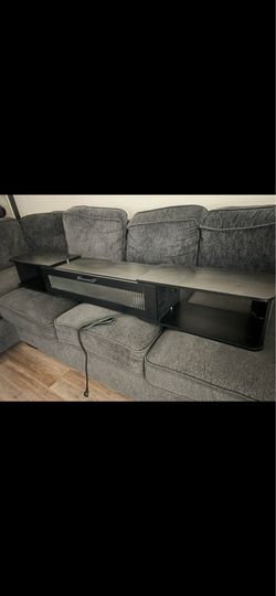 Black Floating TV Stand with Fluted Glass Door