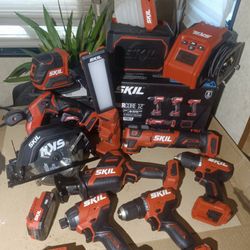 Skil Power Tool Lot New Drills Circular Saw Sawzall Air Compressor Multi Tool Bluetooth Stereo Sander