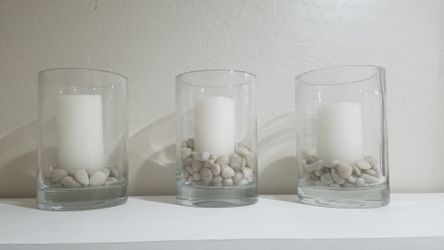 Glass Vases with candles and rocks