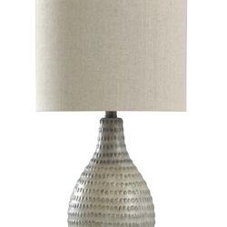 StyleCraft 25.5 in. French Oak Table Lamp with White Hardback Fabric Shade