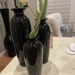 Set Of Three Black Vases