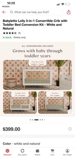 Babyletto Lolly 3-in-1 Convertible Crib – White + Mattress & Toddler Rail