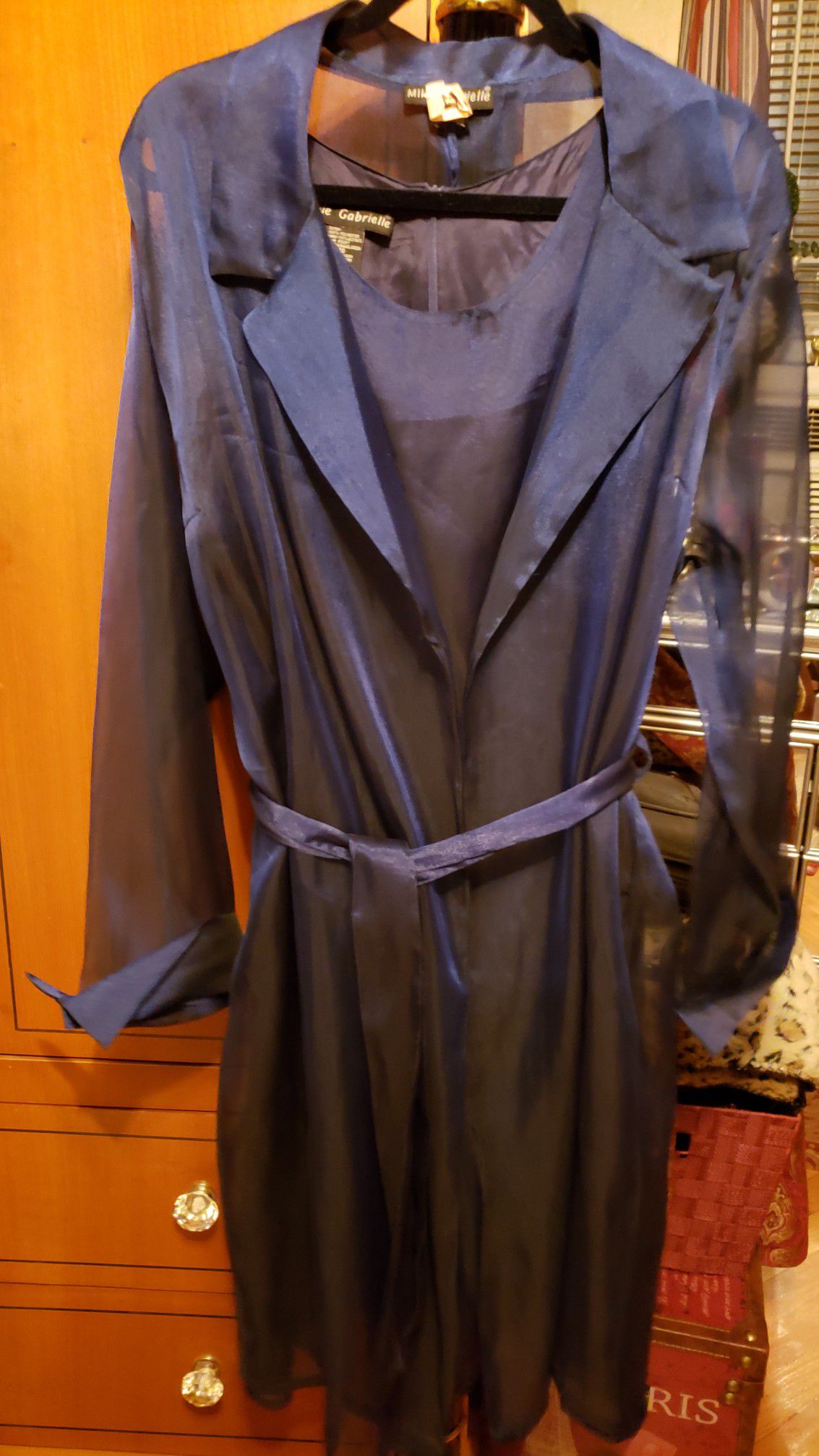 Mill Gabriella 2pc Satin Blue Shift dress & Matching Duster with belt