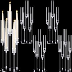 Barydat 4 Pcs Acrylic Candelabra Centerpieces Clear Candelabra Candle Holder Crystal 5 Arm Candlesticks Holder With Acrylic Shade Pillar Taper