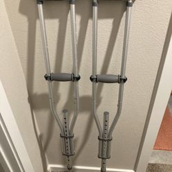 Universal Adjustable Crutches – lightweight Silver with Comfortable Handle for Adults.