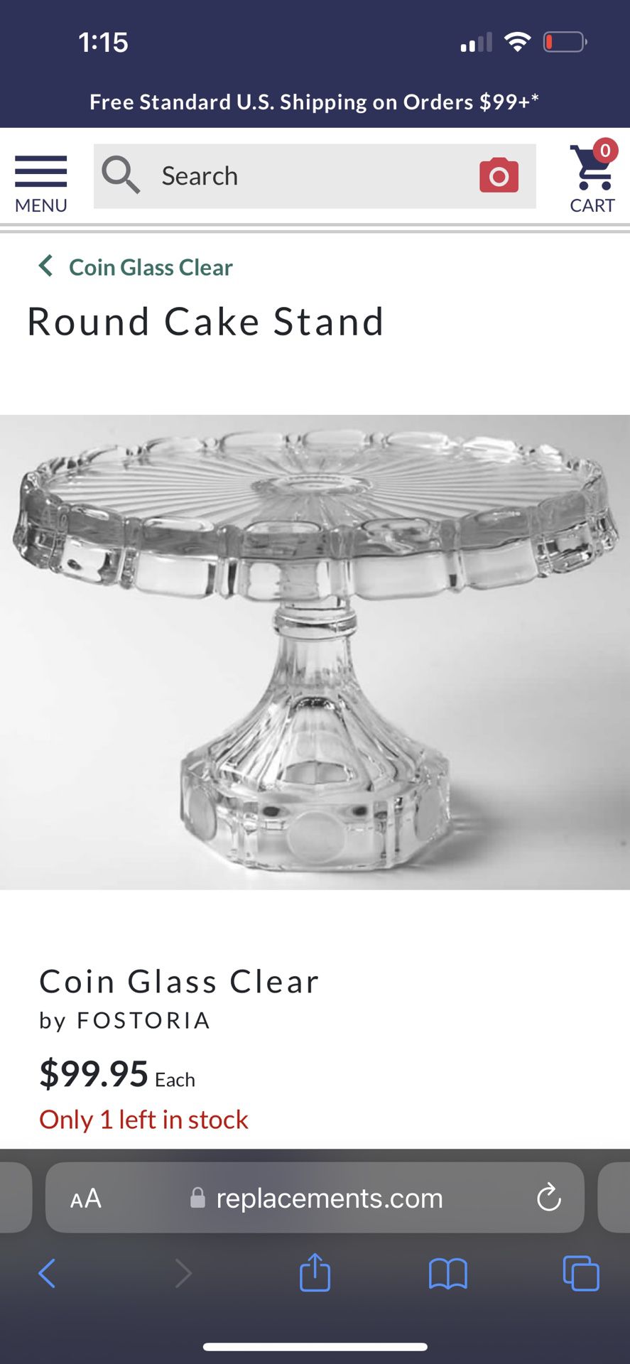 Fostoria Coin Glass - Clear Cake Stand 