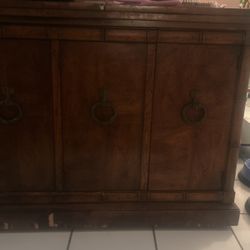 Antique entryway table, turn of the century veneer beautiful hardware