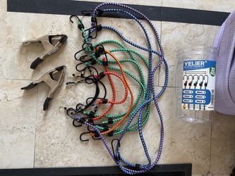 Bungee cords household items lot two clamps