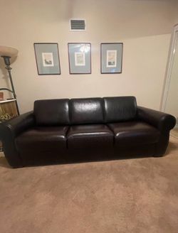 Brown Leather Sleeper Sofa with Queen Mattress