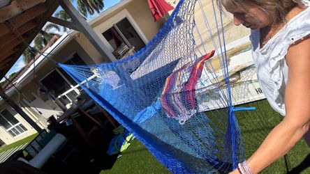 Blue Woven Hammock Chair with Fish Design