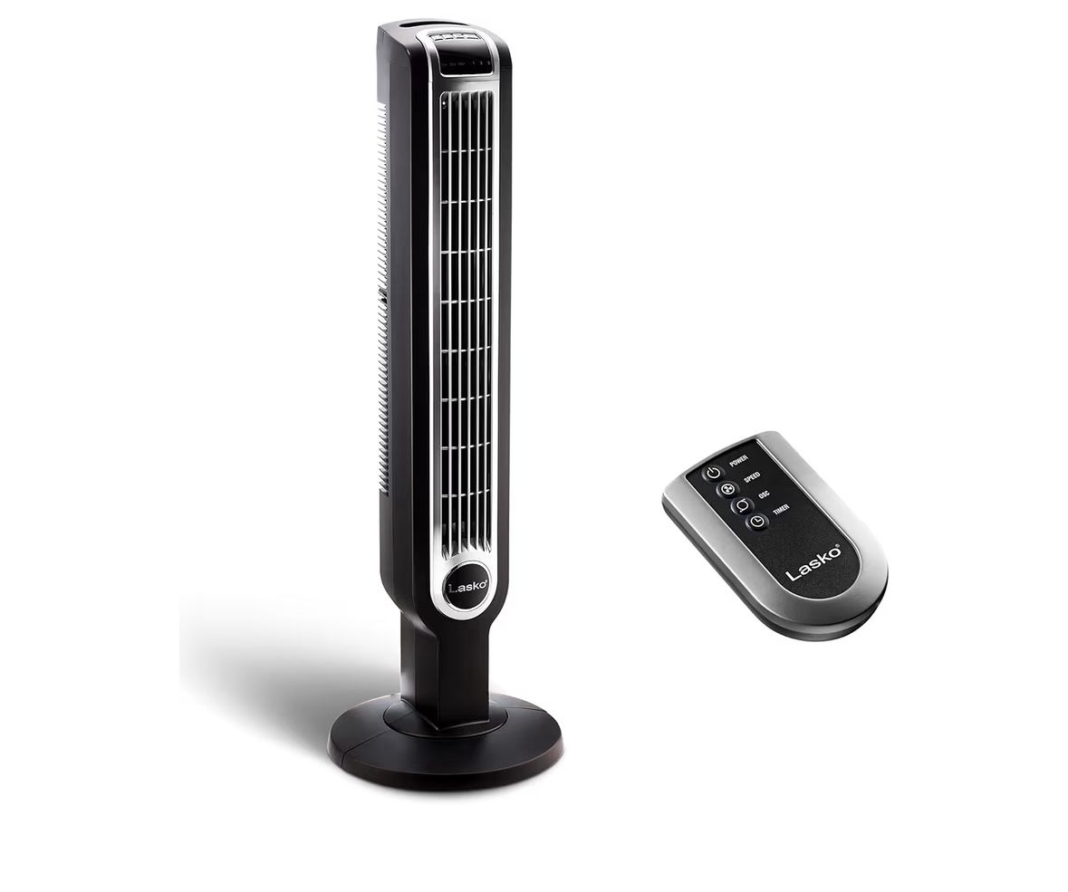 Lasko Oscillating Tower Fan with Remote Control, 3 Quiet Speeds, Timer for Bedroom, Kitchen, Office