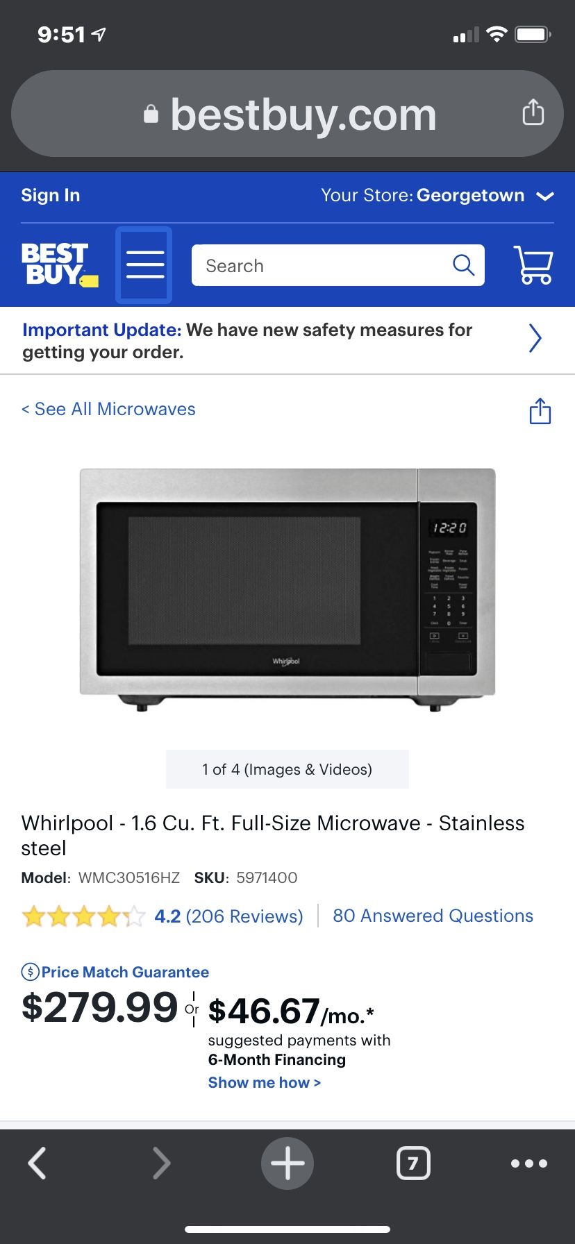 Whirlpool 1.6 Cu Ft microwave New in Box Stainless Countertop