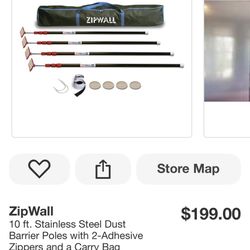 ZipWall 10Ft. Stainless Steel Dust Barrier poles   New  125 Dlls