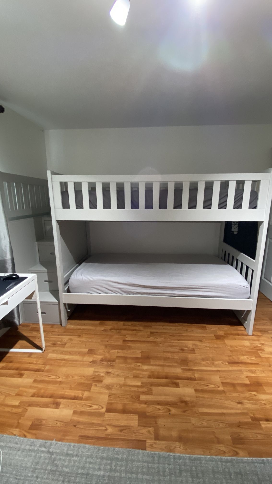 Twin Over Twin Bunk Bed with 4 Drawers + Mattresses – Great Condition!