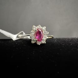 Magenta Pink Oval Ring .925 Sterling Silver 