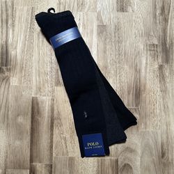 Polo Ralph Lauren Merino Wool Socks 3-Pairs Mens Size 6-12 Navy Gray Black