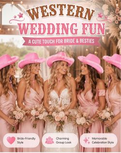 Pink Cowgirl Hats with Feather Trim – Set of 6 ✨new