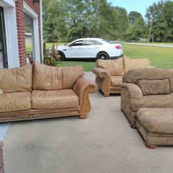 Real Leather Sofa And Loveseat With Oversized Chair With Matching Ottoman 