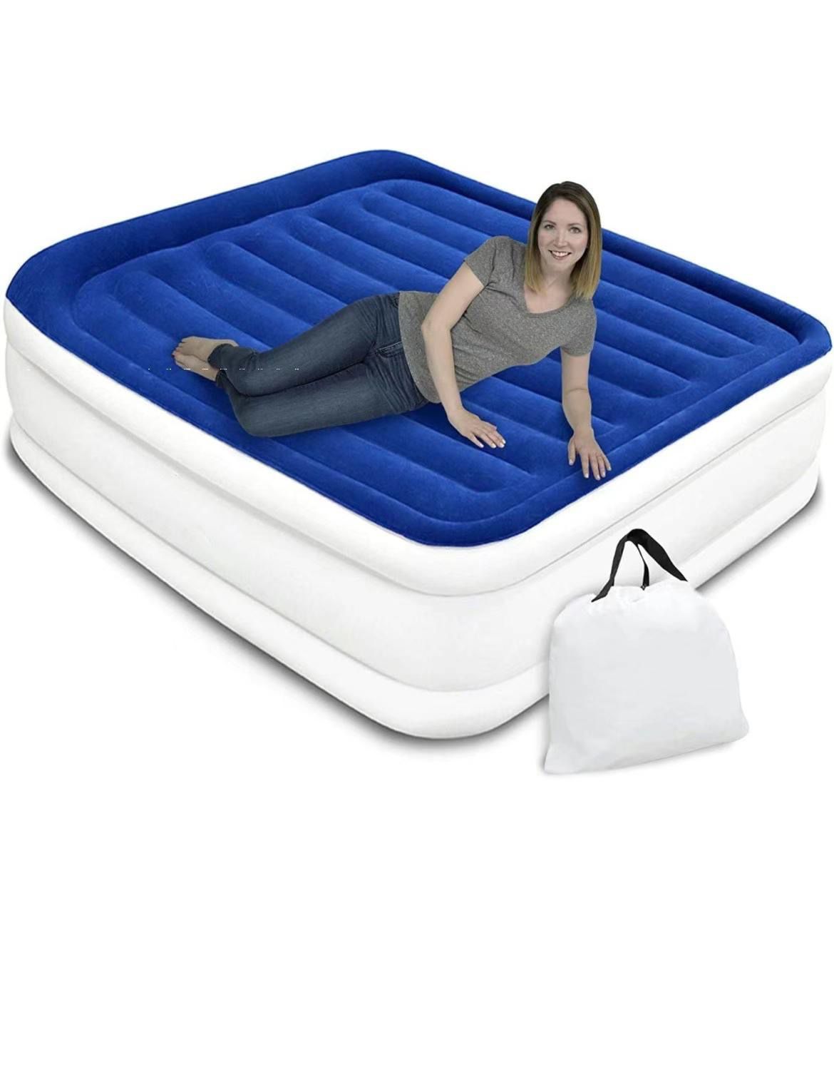 Queen Air Mattress with Built in Pump - 15" Luxury Size Self-Inflating Blow Up Mattress with Neck Support - Inflatable Air Bed for Portable Travel & H