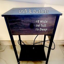 End Table With USB Ports And Outlet 