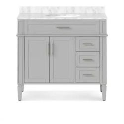 36" Bathroom Vanity With Carrara Marble Top 