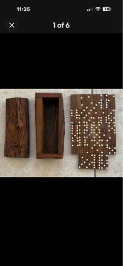Unique Handmade Wood Domino set in Carved log box Spinner Dominos Full Set!
