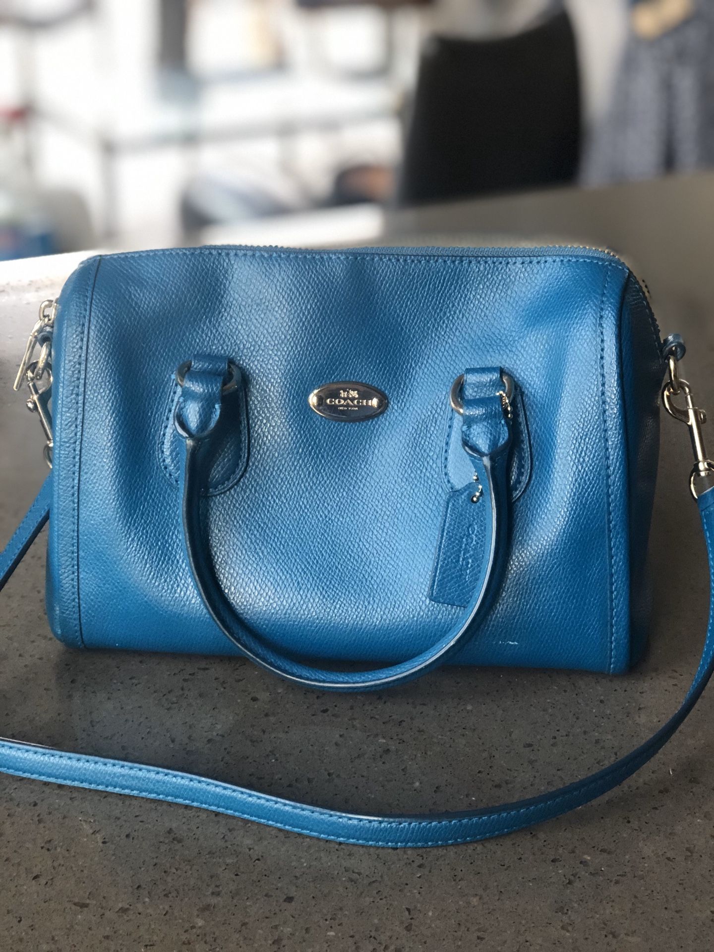 Denim-blue leather coach bag - authentic