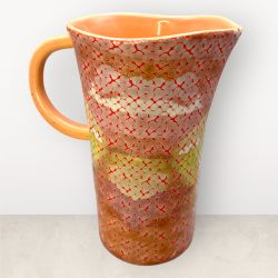 Anthropologie Mosaic Ceramic Stoneware Pitcher · Coral Multicolor Boho Decor