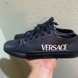 Authentic Versace Black Leathers Low Trainers, Size 38 size 8 women man size 7 