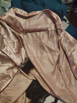 Satin Robe with Black Lace Trim