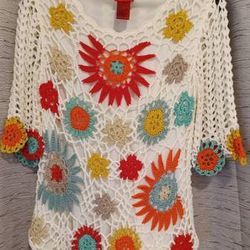 V Cristina Crochet Floral Tunic Lined Top
