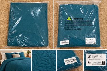 Teal Quilted Bedspread 198x203cm