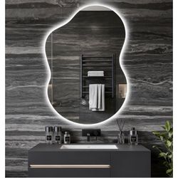 Asymmetrical Lighted Mirror for Bathroom