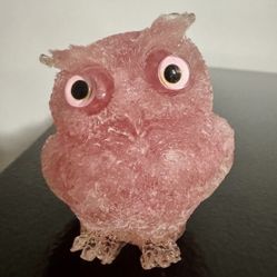 Vintage crystal stone gemstone owl pink figurine 2.5” In great condition