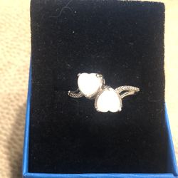 Natural Australian Opal Double Hearts Bypass Ring