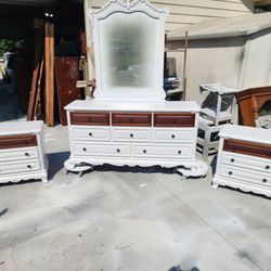 White Dresser And Two Nightstands 