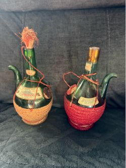 Vintage Italian Green Blown Glass Wine Bottles